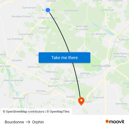 Bourdonne to Orphin map