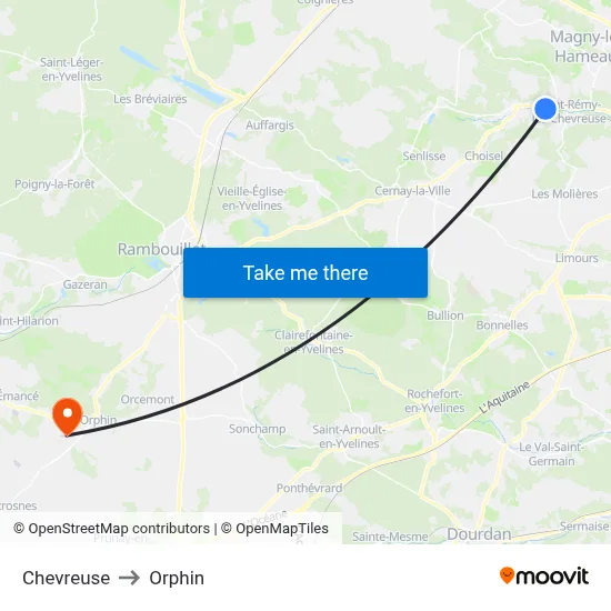 Chevreuse to Orphin map