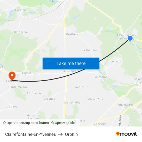 Clairefontaine-En-Yvelines to Orphin map