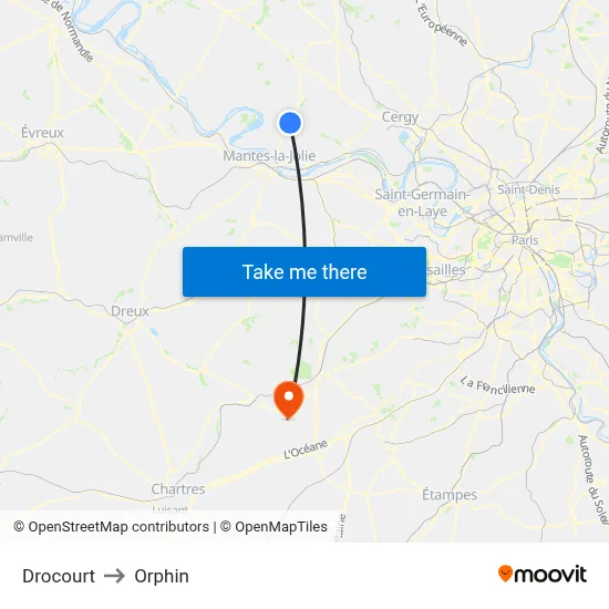 Drocourt to Orphin map