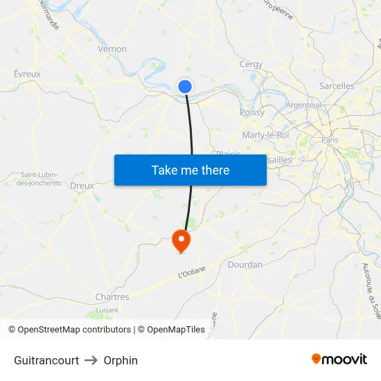 Guitrancourt to Orphin map