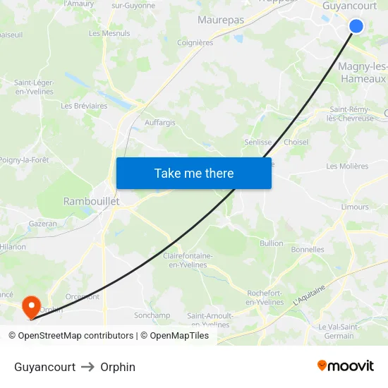 Guyancourt to Orphin map