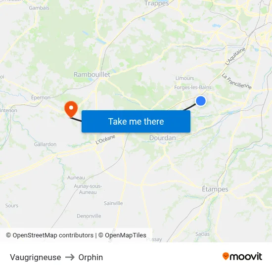 Vaugrigneuse to Orphin map