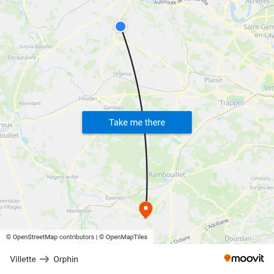 Villette to Orphin map