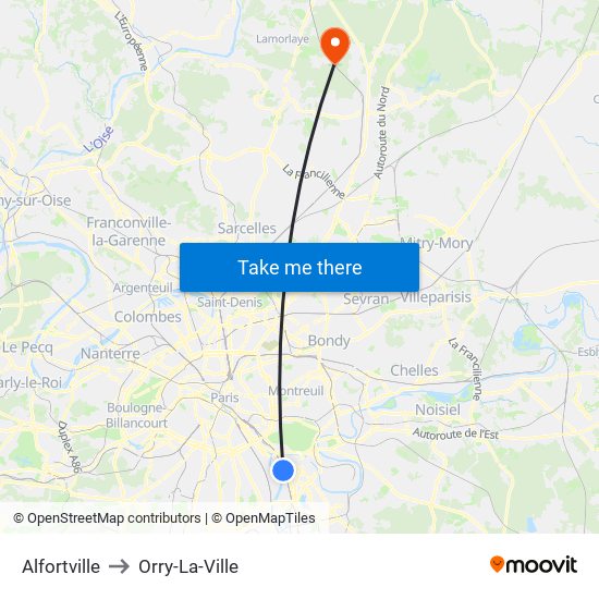 Alfortville to Orry-La-Ville map