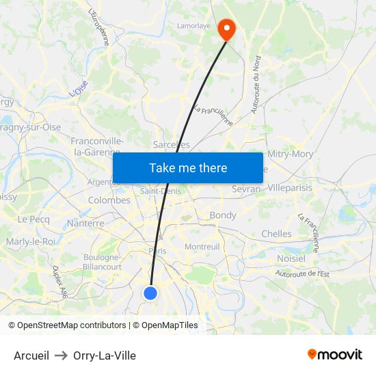 Arcueil to Orry-La-Ville map