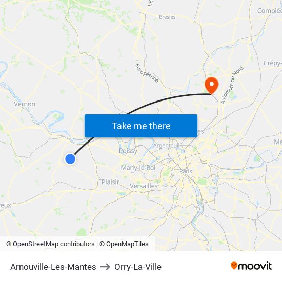 Arnouville-Les-Mantes to Orry-La-Ville map