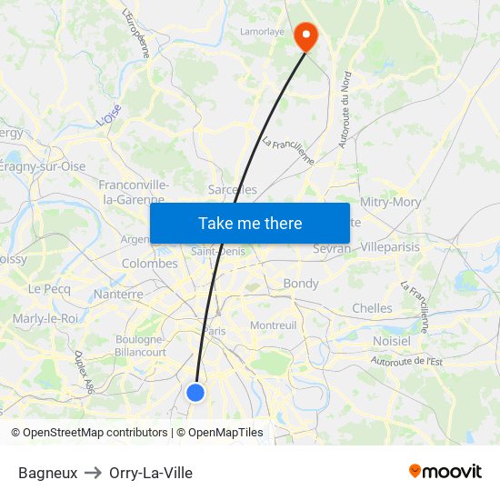 Bagneux to Orry-La-Ville map