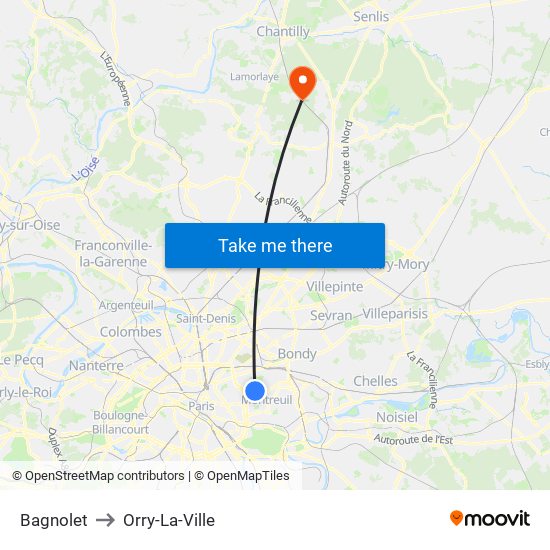 Bagnolet to Orry-La-Ville map