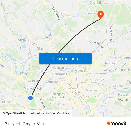 Bailly to Orry-La-Ville map