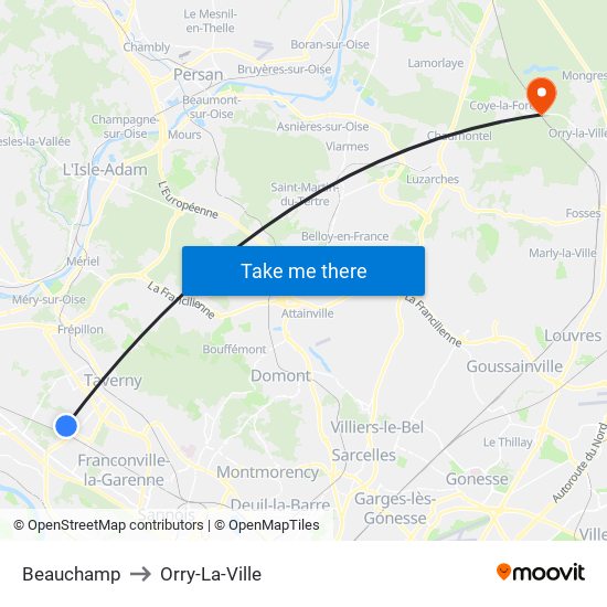 Beauchamp to Orry-La-Ville map