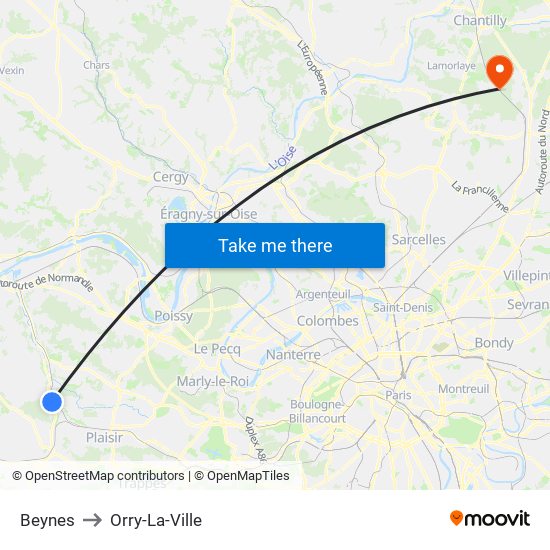Beynes to Orry-La-Ville map