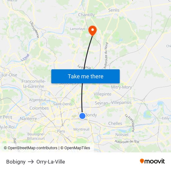 Bobigny to Orry-La-Ville map