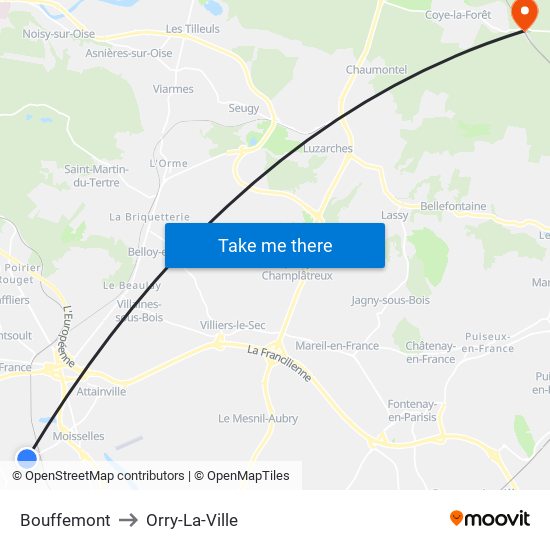 Bouffemont to Orry-La-Ville map