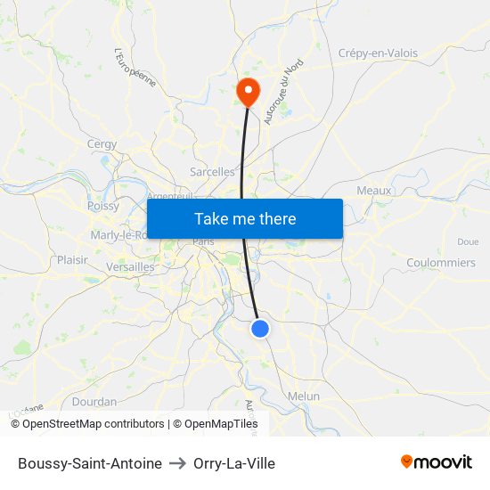 Boussy-Saint-Antoine to Orry-La-Ville map