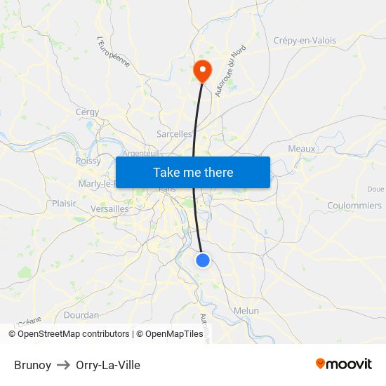 Brunoy to Orry-La-Ville map