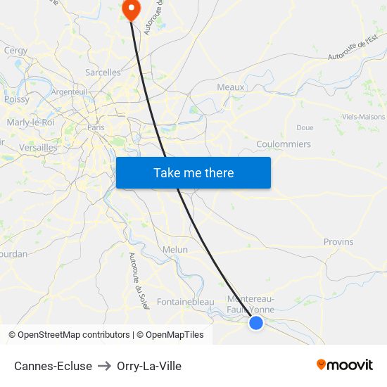 Cannes-Ecluse to Orry-La-Ville map