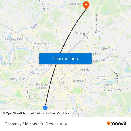 Chatenay-Malabry to Orry-La-Ville map