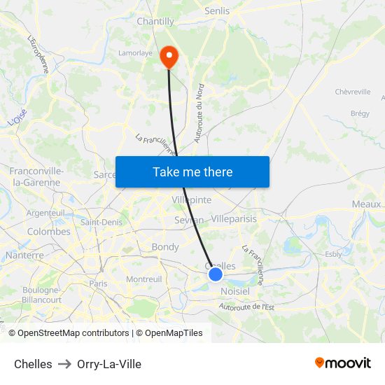 Chelles to Orry-La-Ville map