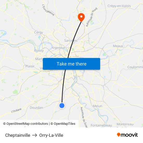 Cheptainville to Orry-La-Ville map