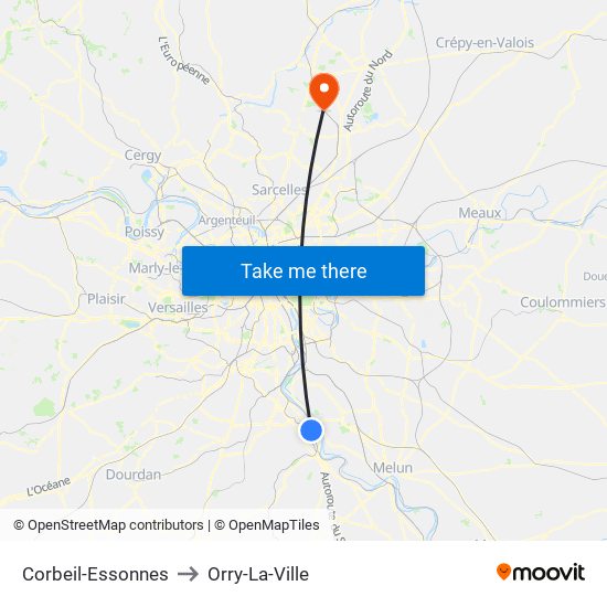 Corbeil-Essonnes to Orry-La-Ville map