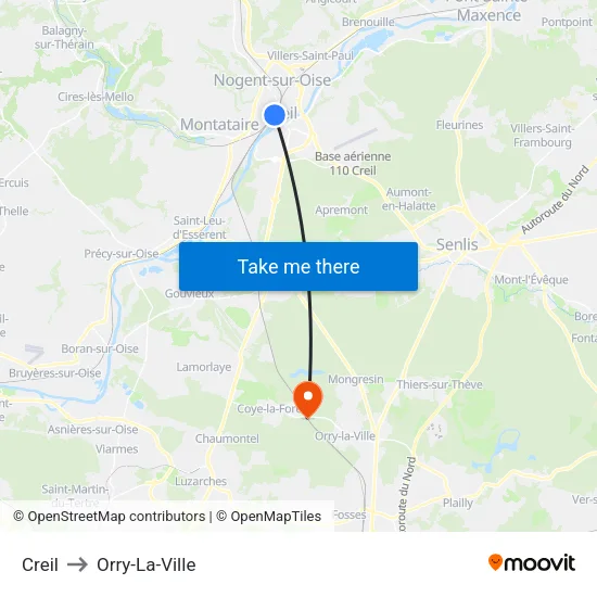 Creil to Orry-La-Ville map