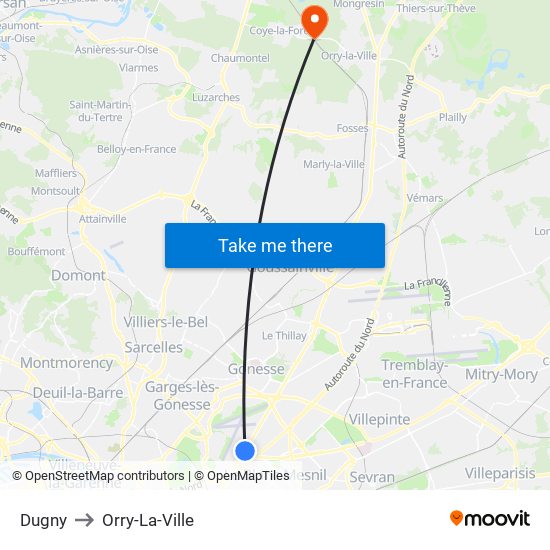 Dugny to Orry-La-Ville map