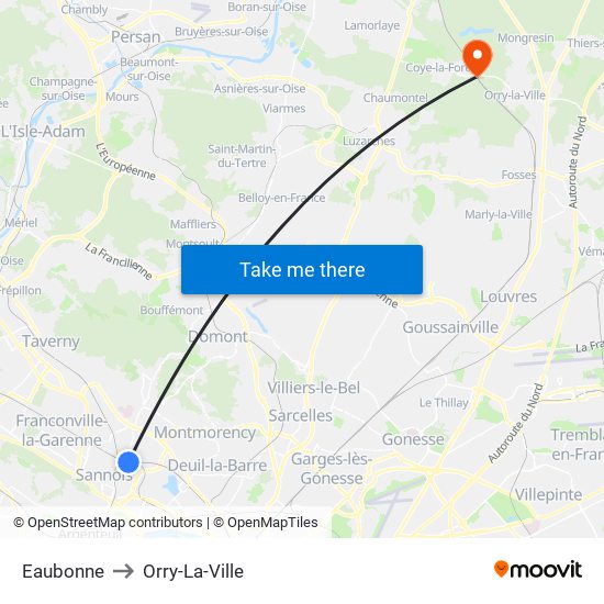 Eaubonne to Orry-La-Ville map