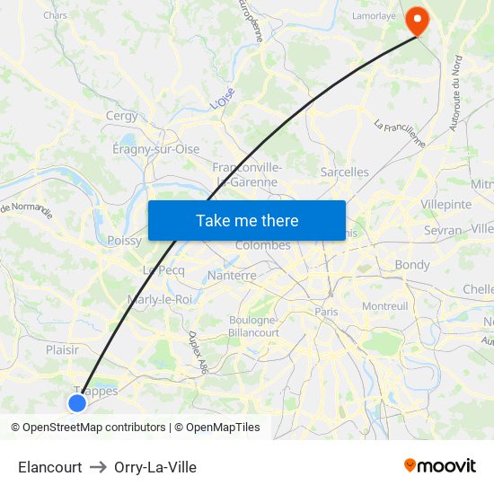 Elancourt to Orry-La-Ville map