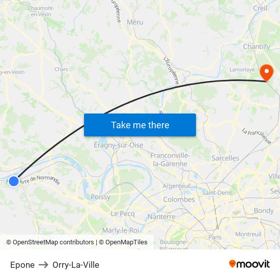 Epone to Orry-La-Ville map