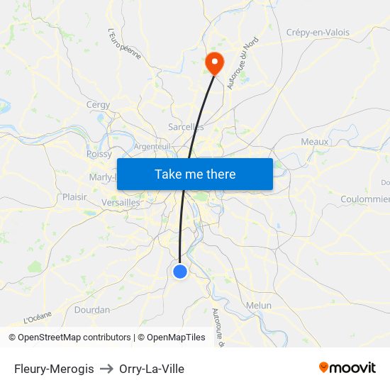 Fleury-Merogis to Orry-La-Ville map