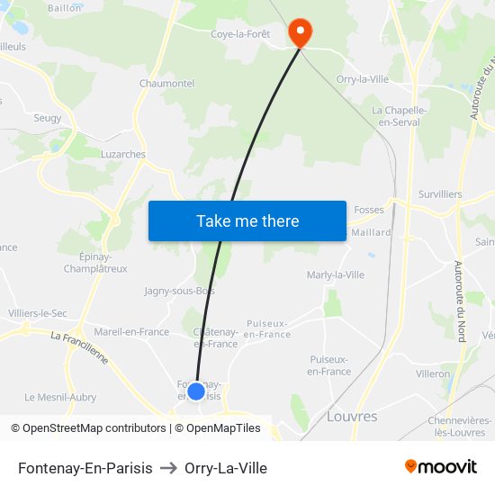 Fontenay-En-Parisis to Orry-La-Ville map