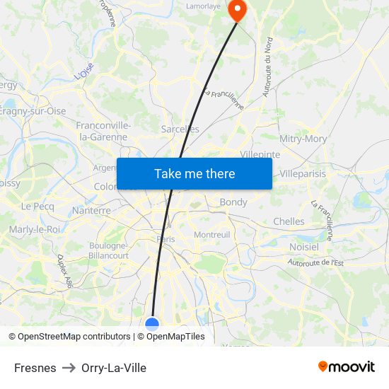 Fresnes to Orry-La-Ville map