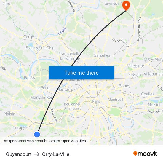 Guyancourt to Orry-La-Ville map