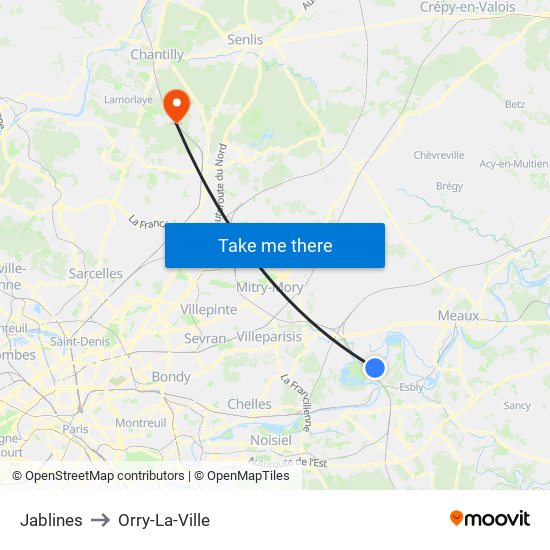 Jablines to Orry-La-Ville map