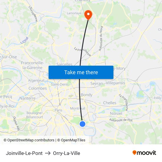 Joinville-Le-Pont to Orry-La-Ville map