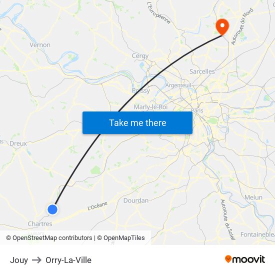 Jouy to Orry-La-Ville map