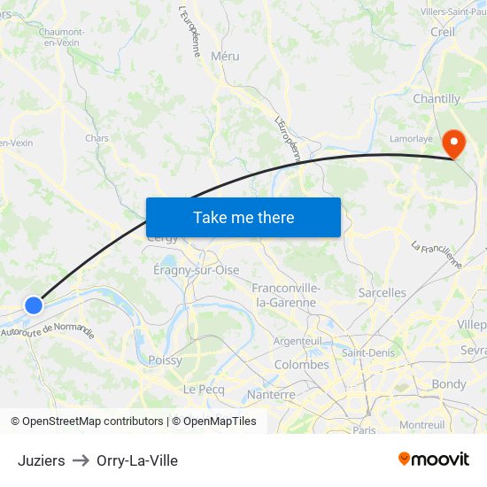 Juziers to Orry-La-Ville map