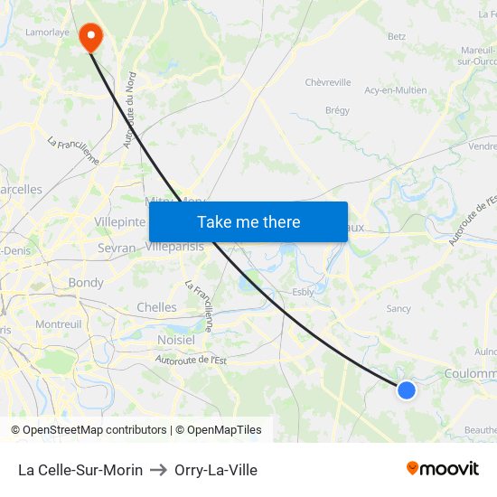 La Celle-Sur-Morin to Orry-La-Ville map