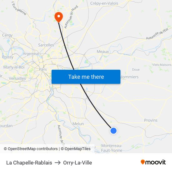 La Chapelle-Rablais to Orry-La-Ville map
