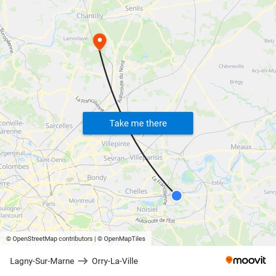 Lagny-Sur-Marne to Orry-La-Ville map