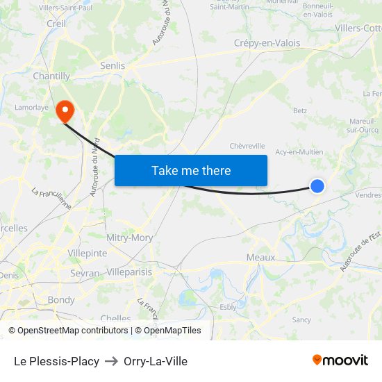 Le Plessis-Placy to Orry-La-Ville map