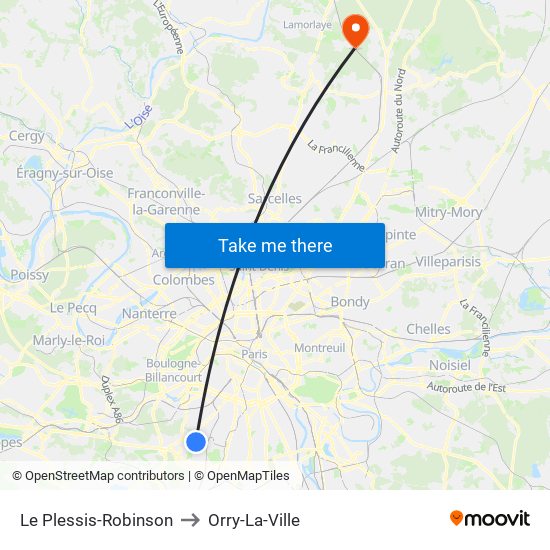 Le Plessis-Robinson to Orry-La-Ville map