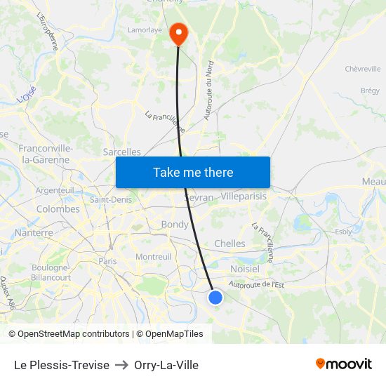 Le Plessis-Trevise to Orry-La-Ville map