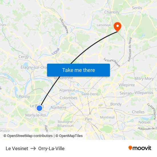 Le Vesinet to Orry-La-Ville map