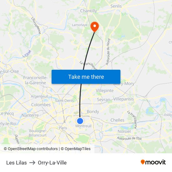 Les Lilas to Orry-La-Ville map