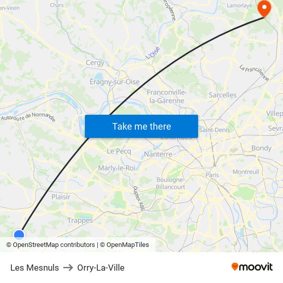 Les Mesnuls to Orry-La-Ville map