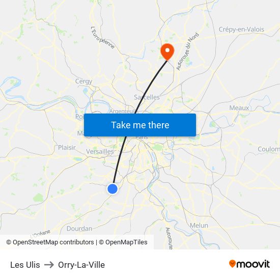 Les Ulis to Orry-La-Ville map