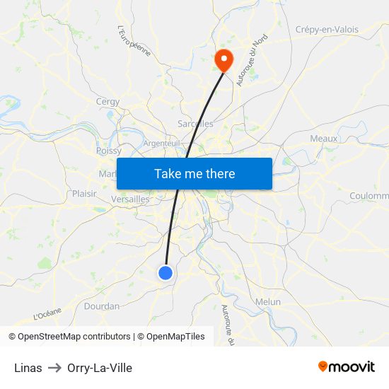 Linas to Orry-La-Ville map