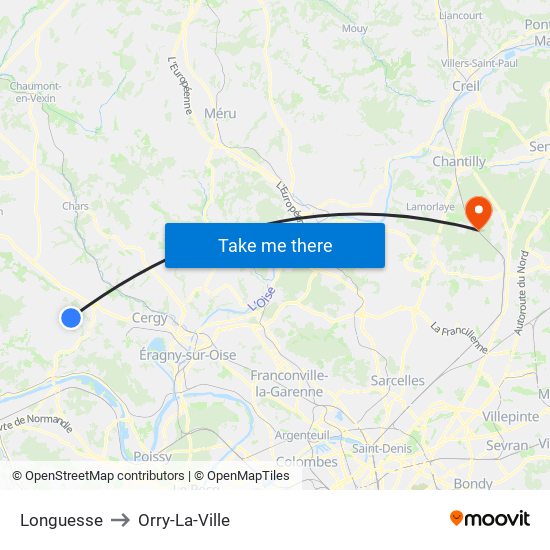 Longuesse to Orry-La-Ville map